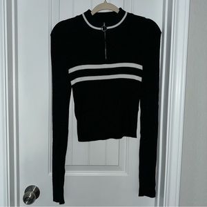 Black & white striped, mock neck sweater